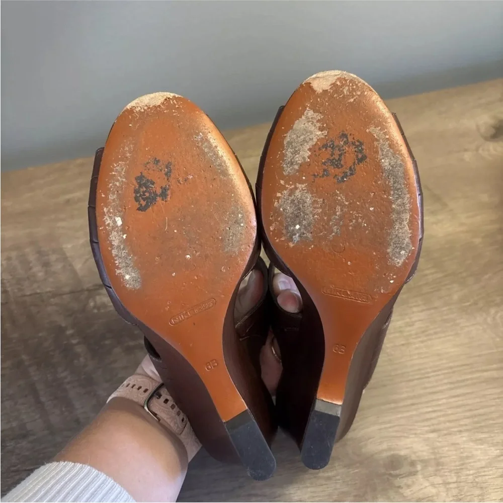 Cole Haan Air Huarache Slide Wedge Sandal Womens Size 6B Slip On Leather Carob